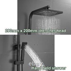 Mélangeur de douche thermostatique noir avec ensemble de robinet apparent, kit de tête double carrée pour salle de bain.