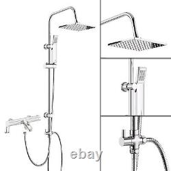 Mitigeur de douche de baignoire thermostatique avec kit de rail de montée rigide à 3 voies moderne carré.