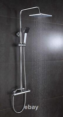 Mitigeur thermostatique de douche apparent salle de bains avec tête de douche double carrée de 8 pouces, set de barre chromée.