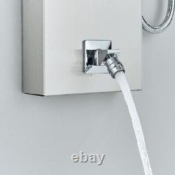 Panneau de douche thermostatique avec colonne, jets corporels, cascade et robinets mélangeurs de salle de bains.
