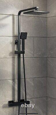 Robinet de douche thermostatique à deux têtes avec douche pluie ronde et douchette, noir mat