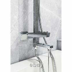 Robinet de mélangeur de douche de bain thermostatique mural monté sur chrome et kit de douche à montant rigide