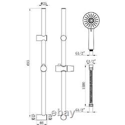 Robinet mélangeur de douche thermostatique à commande double exposée, centres de 137 mm et 150 mm + colonne de douche