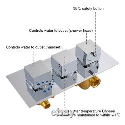 Robinet mélangeur de douche thermostatique encastré à trois voies en chrome solide en laiton pour salle de bain au Royaume-Uni