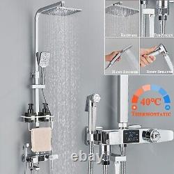 Robinet mitigeur de douche thermostatique à exposition, ensemble de barre carrée avec double tête de douche, chrome.