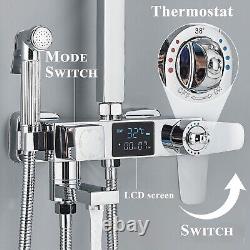 Robinet mitigeur de douche thermostatique à exposition, ensemble de barre carrée avec double tête de douche, chrome.