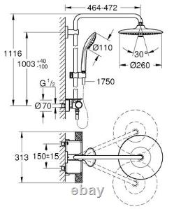 Système de douche thermostatique Grohe Vitalio Joy System 260 avec plateau à portée facile