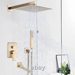 Système de robinet de douche en or brossé de 30 cm avec tête de douche au-dessus du mélangeur de douche de salle de bain.