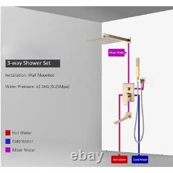 Système de robinet de douche en or brossé de 30 cm avec tête de douche au-dessus du mélangeur de douche de salle de bain.