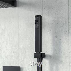 Tête de douche carrée noire mate avec mitigeur thermostatique encastré à main tenue